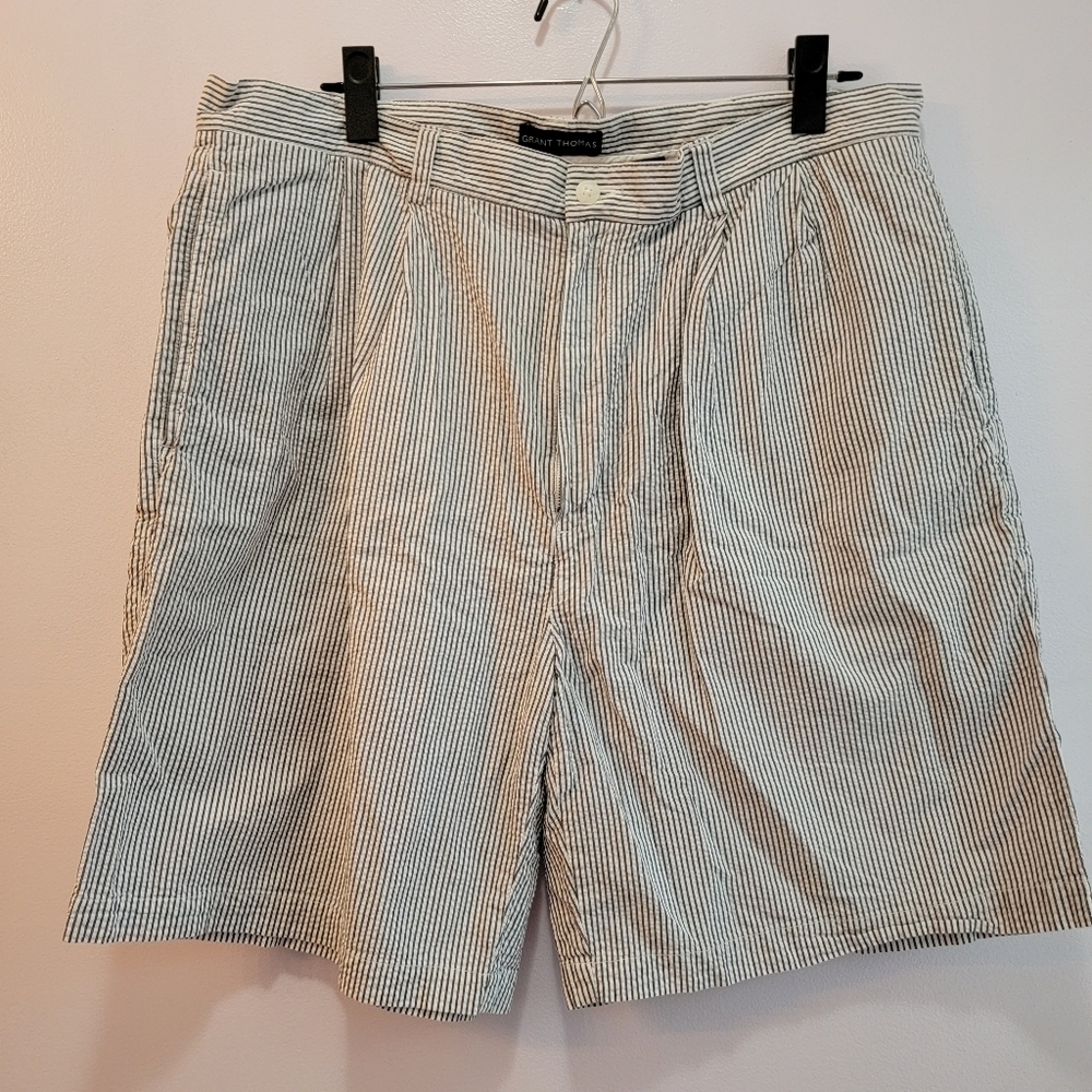 Vintage Grant Thomas Seer Sucker Classic Blue / White Shorts Size 38 - Picture 1 of 5